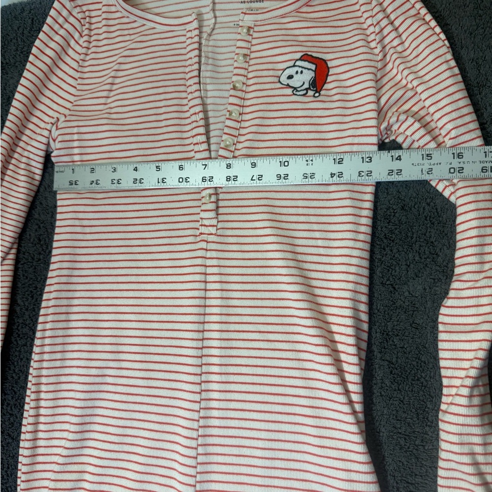 American Eagle Lounge Striped Long Sleeve Onesie with Snoopy Patch- Size M - Picture 3 of 5